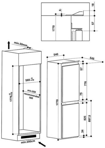 integrated fridge freezer dimensions