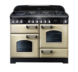 Rangemaster 79790 Classic Deluxe 110cm Dual Fuel Range Cooker In Cream And Chrome