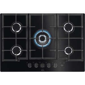 Aeg HKB75450NB 75cm Flamelight, Gas On Glass Hob, StepPower controls, LED display with minute minde