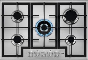 Aeg HGB75400SM 75cm Slim Gas Hob, 5 energy efficient burners Including 1 Triple crown Burner