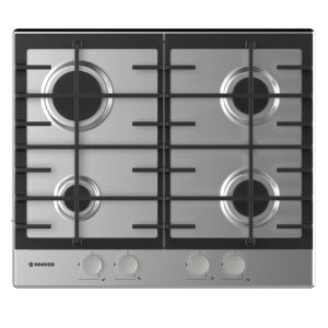 Hoover HHG6BRMX 60cm 4 Burner Gas Hob4 Burners, Heavy Duty cast iron pan stands
