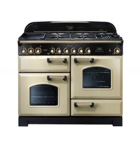 Rangemaster 79810 Classic Deluxe Duel Fuel 110cm  Range Cooker Cream and Brass