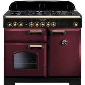 Rangemaster Classic Deluxe 100cm Dual Fuel Range 115560 Cranberry and Brass