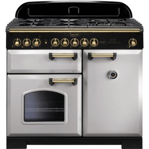 Rangemaster Classic Deluxe 100cm Dual Fuel Range 114780 Royal Pearl and Brass
