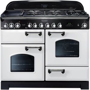 Rangemaster 112930 Classic Deluxe Duel Fuel 110cm  Range Cooker White andChrome