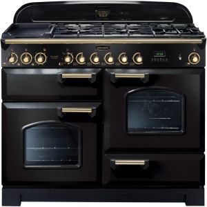 Rangemaster Classic Deluxe 110cm Ceramic Range 81340 Black and Brass