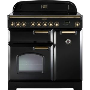 Rangemaster 81620 Classic Deluxe Ceramic 90cm Electric Range Cooker Black and Brass