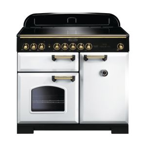 Rangemaster - 100cm Classic Deluxe Induction Range 114040 White and Brass