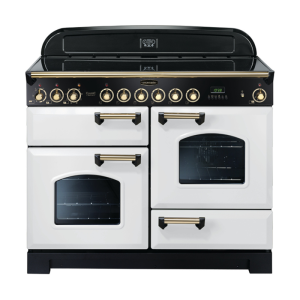 Rangemaster Classic Deluxe 110cm Ceramic Range 114160 White and Brass