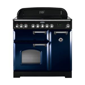 Rangemaster 114250 Classic Deluxe Ceramic 90cm Electric Range Cooker Blue and chrome