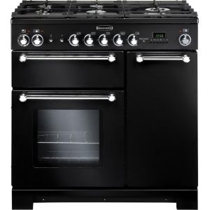 Rangemaster 116750 Kitchener 90cm Dual Fuel Range Cooker In Black and Chrome