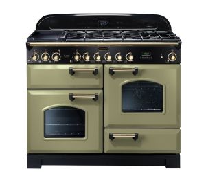 Rangemaster 114470 Classic Deluxe Duel Fuel 110cm  Range Cooker Olive Green and Brass