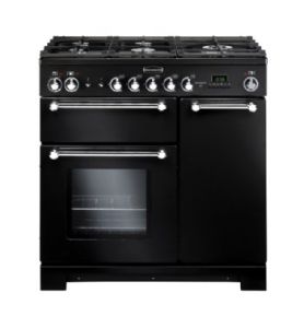 Rangemaster Kitchener 90 Dual Fuel Range Cooker in Black/Chrome - 81420