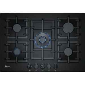 Neff T27CA59S0 75cm Black Tempered Glass 5 burner 4.0kW Wok burner Cast Iron supports FlameSelect LE