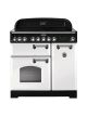 Rangemaster 114280 Classic Deluxe Ceramic 90cm Electric Range Cooker White and Brass