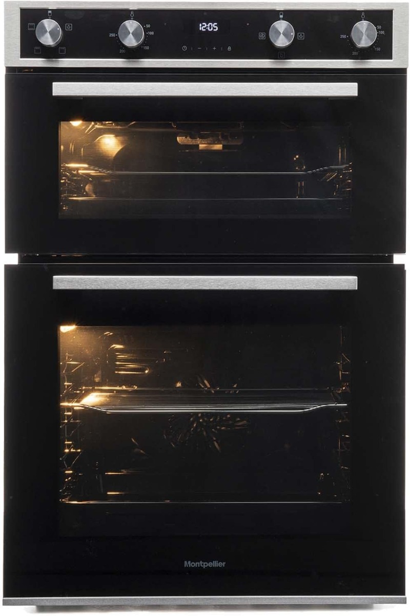 Photos - Oven Montpellier DO3570IB Black & Ss 88Cm Built In Double  In Black With S/S Trim 